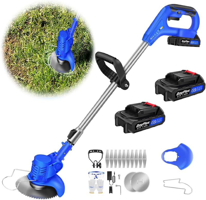 Akku Rasentrimmer mit Akku 21V Freischneider mit 2 Batterien, Akku Motorsense & Rasentrimmer Rasen m