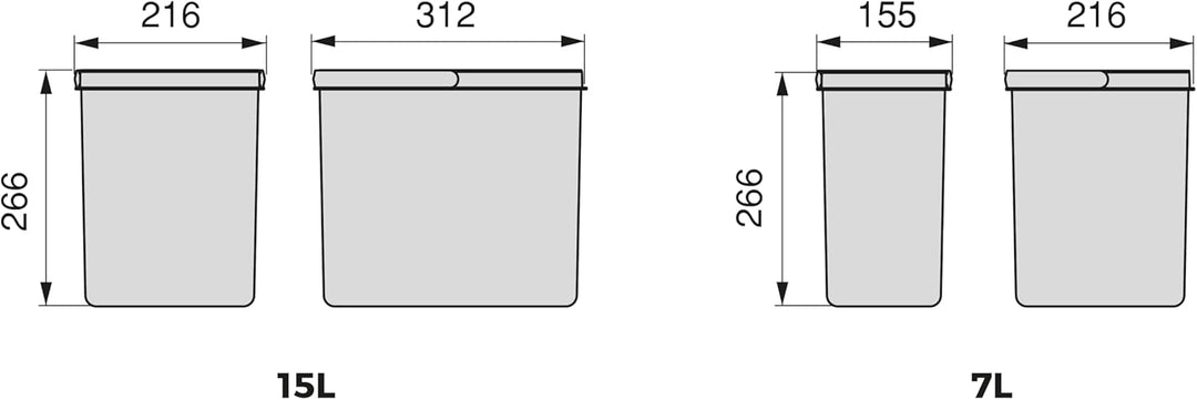 Emuca - Küchenschubladenbehälter mit geruchsdichtem Deckel, H 266 mm (3 x 15 L + 2 x7 L), Kunststoff