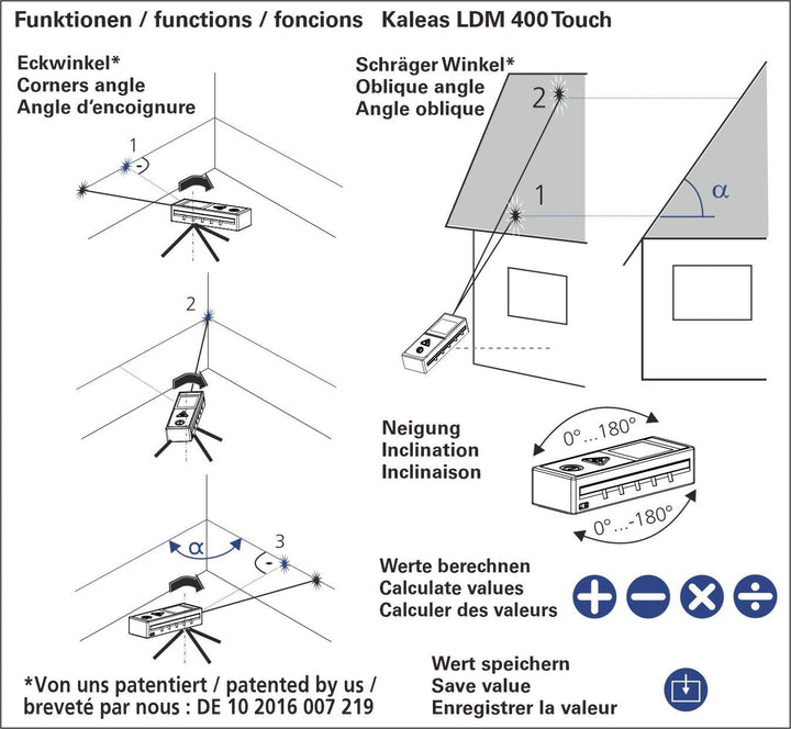 Profi-Laser-Entfernungsmesser LDM 400 Touch für Entfernung bis 40m [Genauigkeit ±2mm] mit Touch-Scre