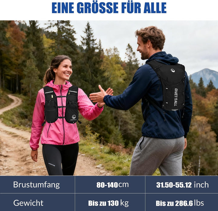 Laufweste Damen mit 2L TPU Trinkblase/500ml Trinkflasche, Leichter Trinkrucksack Laufen Herren 6L, R