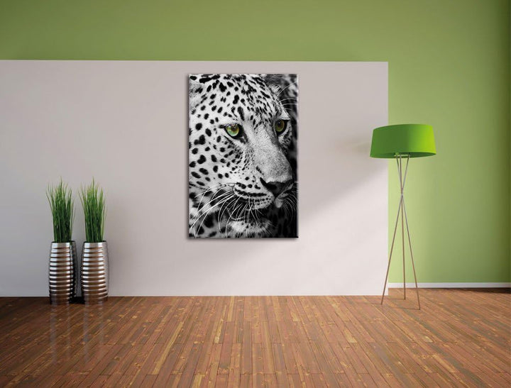 Pixxprint Dark Leopard mit grünen Augen als Leinwandbild/Grösse: 120x80 cm/Wandbild/Kunstdruck/ferti