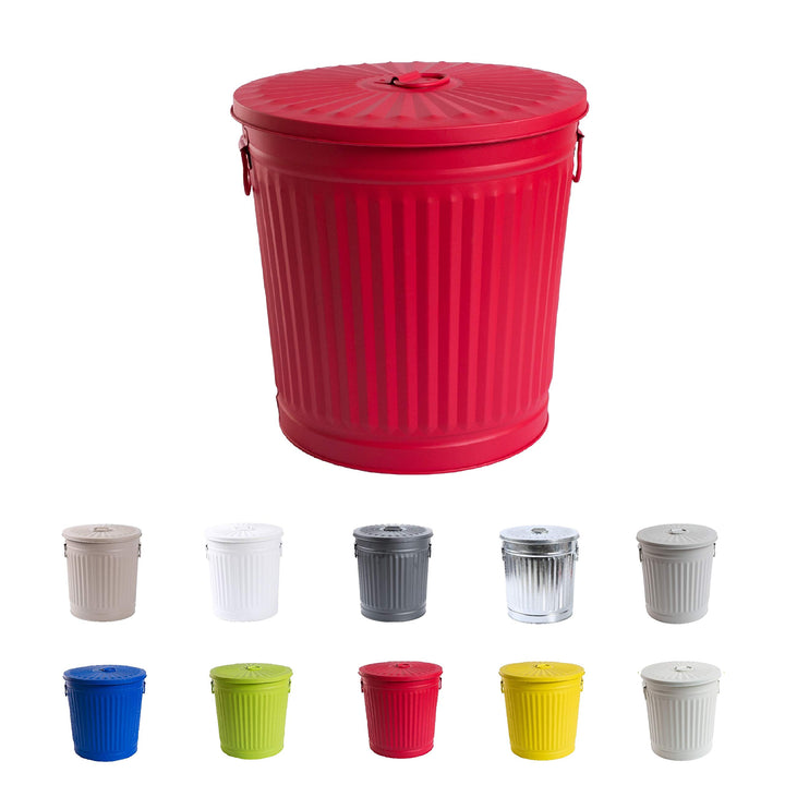Jinfa Retrodesign Mülleimer mit Deckel | Rot | Ø 36 cm, Höhe 36,5 cm, 35 Liter 1 Stück - 35 Liter -
