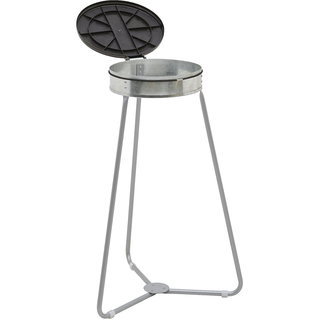 eurokraft | Müllsackhalter aus Stahl mit Kunststoffdeckel | für Volumen bis 120 l | Dreibeingestell
