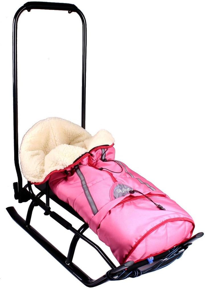 3in1 Kinder Schlitten Sport Rodel für Kinder, Babys mit Rückenlehne, Fusssack, Schiebegriff und Gurt
