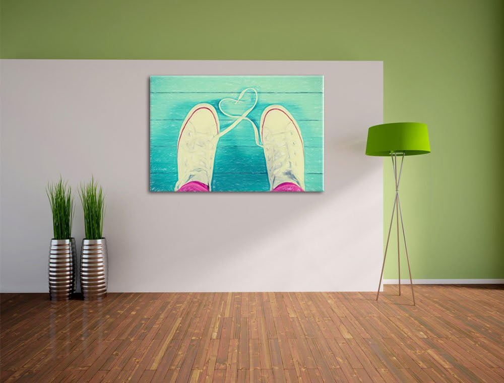 Pixxprint Herzform aus Schnürsenkeln Bunstift Effekt, Format: 100x70 auf Leinwand, XXL riesige Bilde