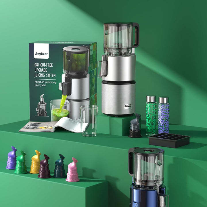 Anybear Kaltentsafter 350W, Slow Juicer mit 124 mm Einfüllschacht für Ganze Früchte und Gemüse, Ents