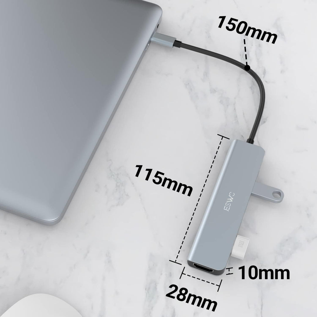 USB C Hub, JESWO 6 in 1 USB C Adapter mit 4K HDMI, 1 USB 3.0, 3 USB 2.0 und 100W PD kompatibel mit M