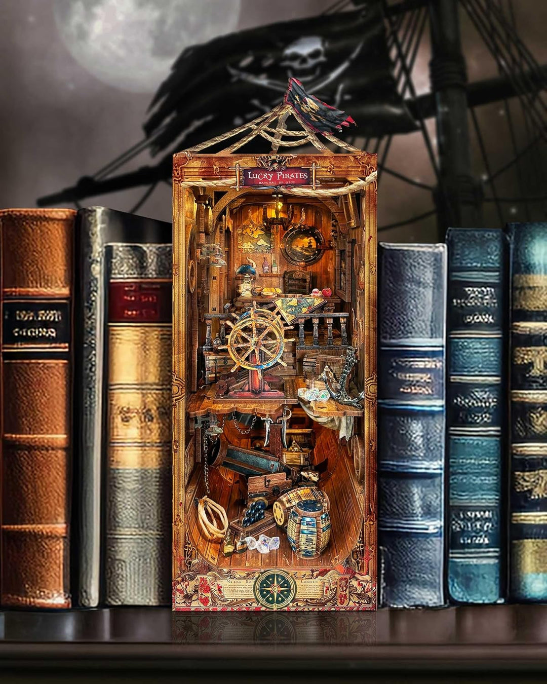 Quanquer DIY Book Nook Kit für Erwachsene_mit Staubschutz und LED-Licht 3D hölzerne Miniatur Puppenh