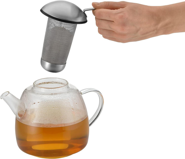 WMF SmarTea Teekanne mit Stövchen Set 3-teilig, Cromargan Edelstahl, Glaskanne 1l mit Siebeinsatz un