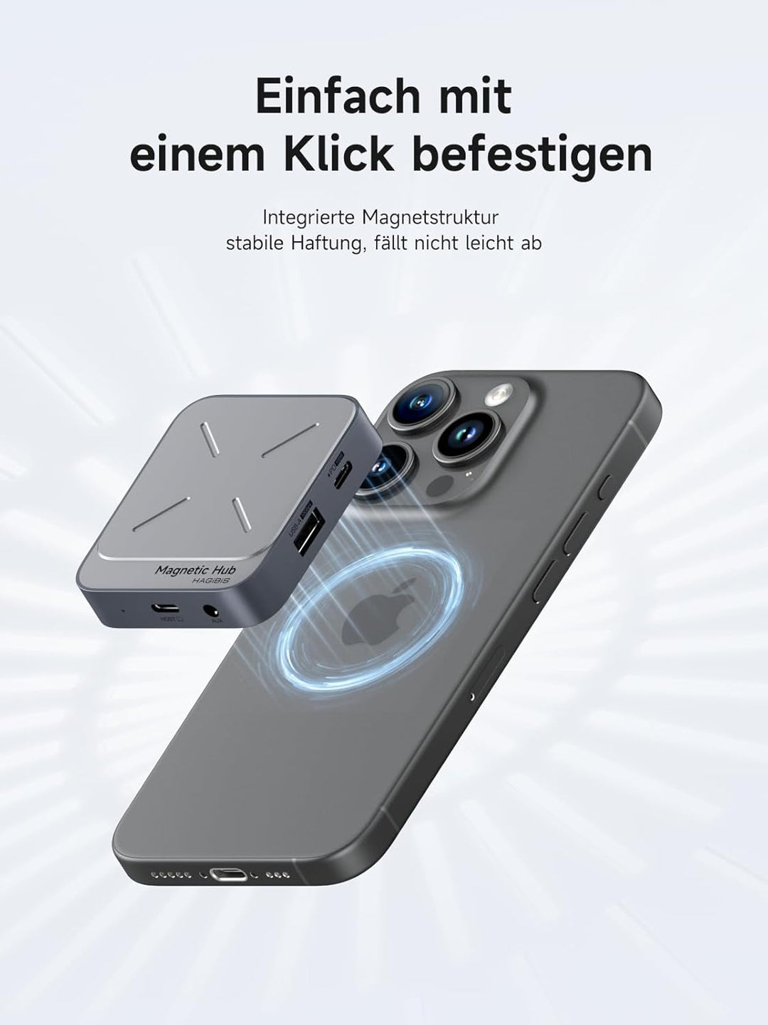 Hagibis Magnetischer USB C Hub mit Magsafe für iPhone 16 15 Pro Max, 7 in 1 Type-C Dockingstation 4K