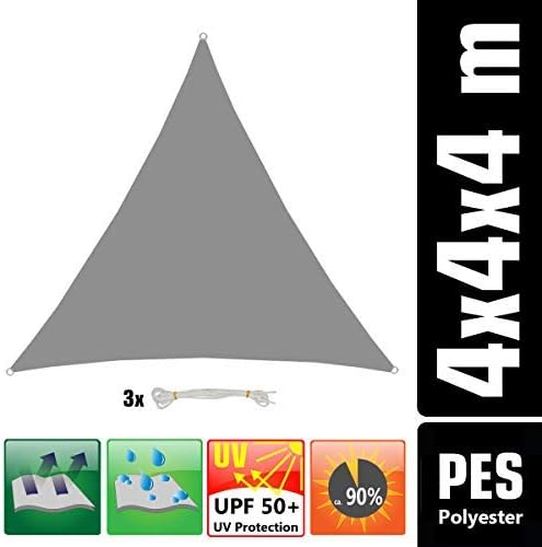 AMANKA 98% UV Schutz: 4x4x4 Sonnensegel Dreieckig Wasserdicht - Sonnenschutz Balkon - Terrassendach