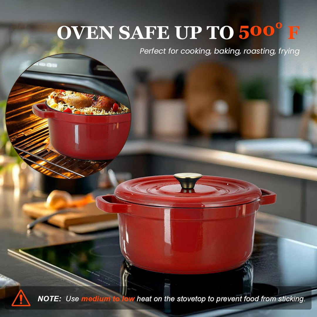 Overmont Bräter Emailliert Gusseisen Topf - Dutch Oven 26cm backofengeeignet mit Deckel und Kochbuch