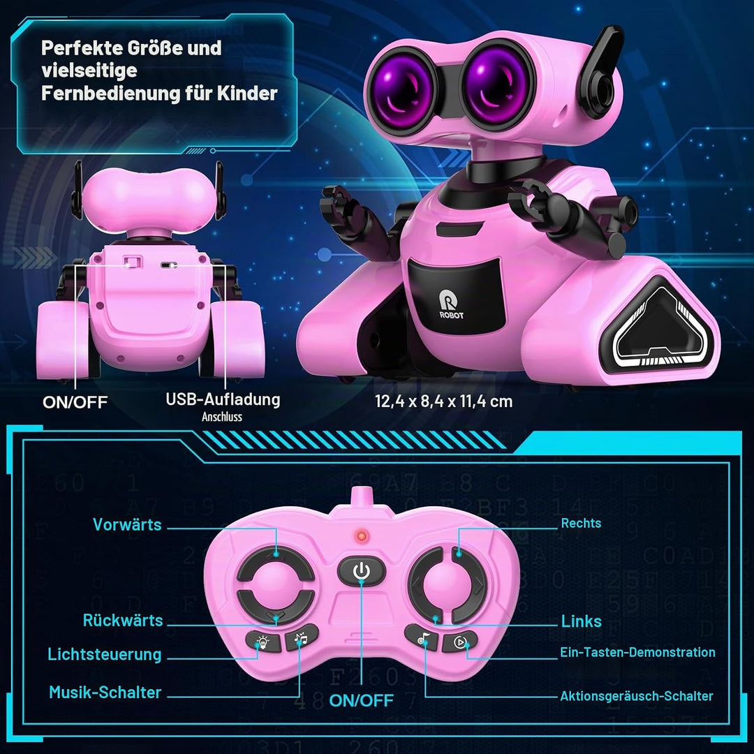 Yerloa Ferngesteuerter Roboter für Kinder Ab 4 Jahre - Mit 3D Aufklebern, Musik und Lichtern - Weihn