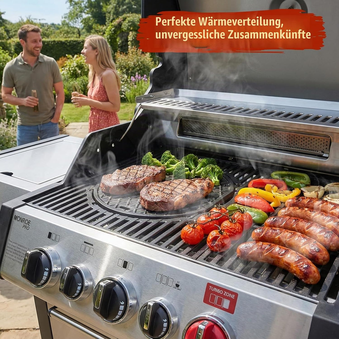 Denmay 30cm Gusseisen Grillplatte für Weber Gourmet BBQ System, Rund Gusseisen Grillpfanne Ersatztei
