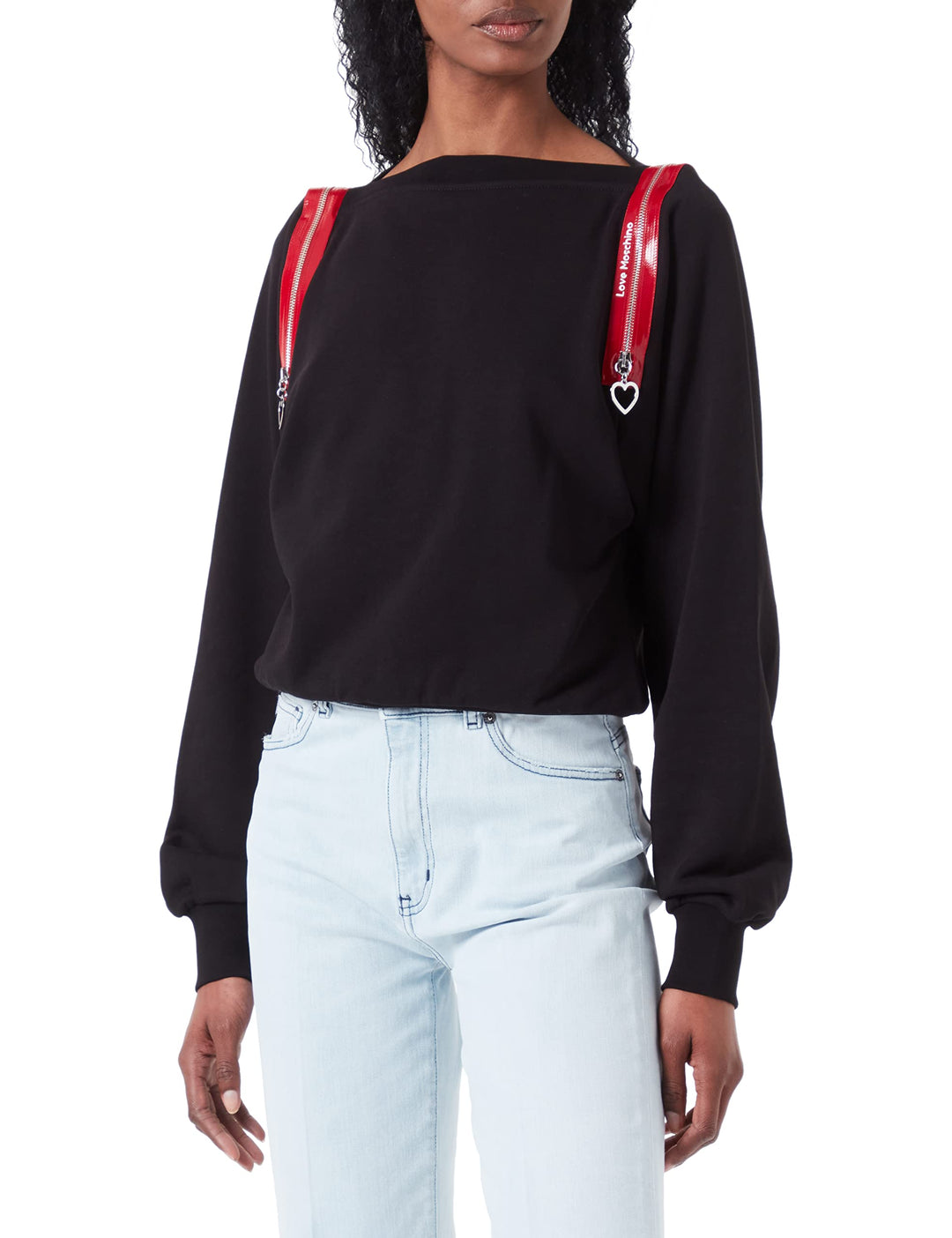 Love Moschino Damen Comfort Fit Wide Collar Long-Sleeved Sweatshirt 44 Schwarz, 44 Schwarz