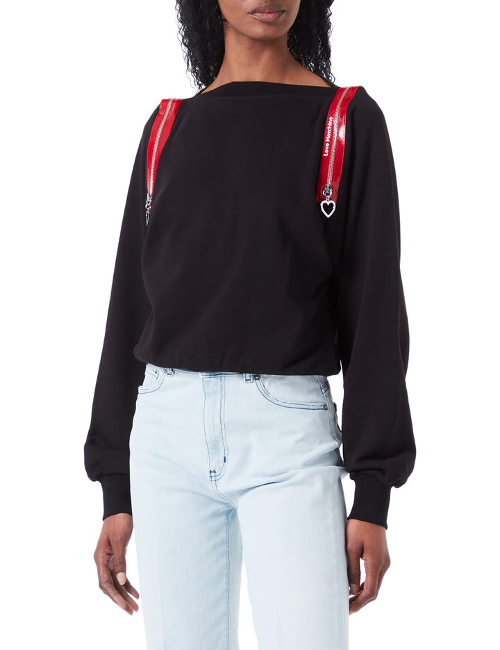 Love Moschino Damen Comfort Fit Wide Collar Long-Sleeved Sweatshirt 44 Schwarz, 44 Schwarz