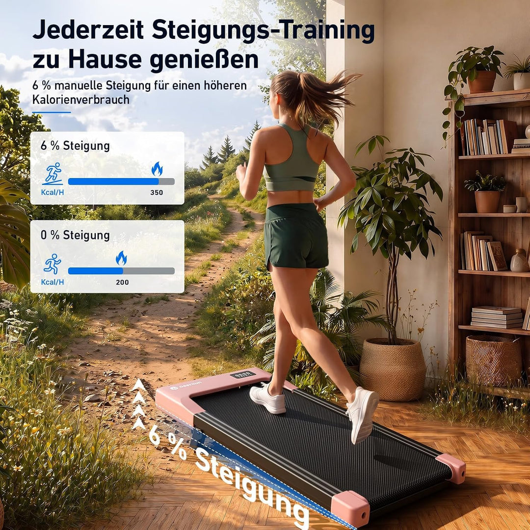 DeerRun Walking Pad mit 6% Steigung, Unter-Schreibtisch-Laufband für Home Office und Zuhause, Kompak