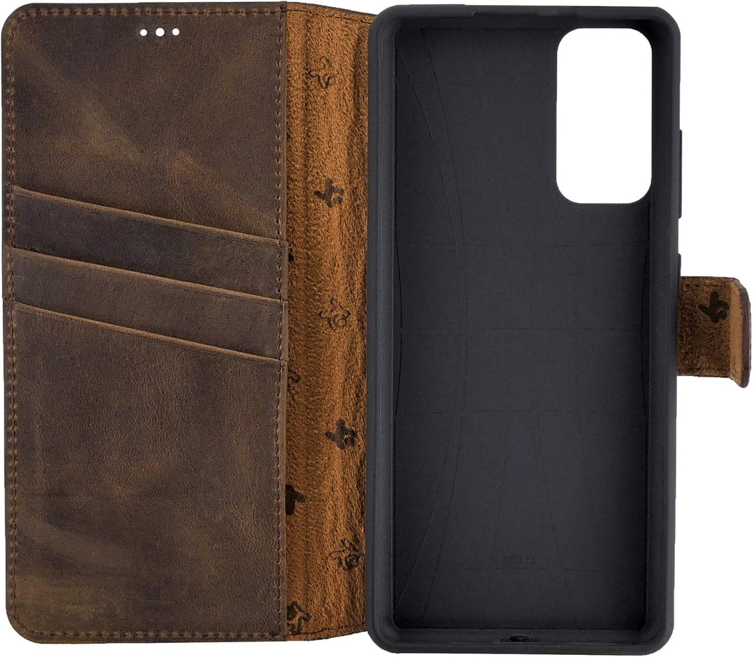Suncase Book-Style Hülle kompatibel mit Samsung Galaxy S20 FE Leder Tasche (Slim-Fit) Lederhülle Han