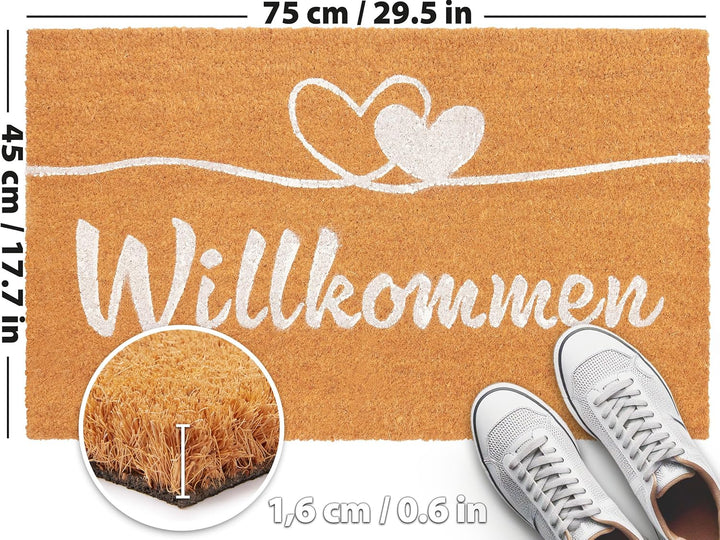 BRUBAKER Fussmatte für Aussen und Innen - Willkommen mit Herzen - 45 x 75 cm Schmutzfangmatte aus 10