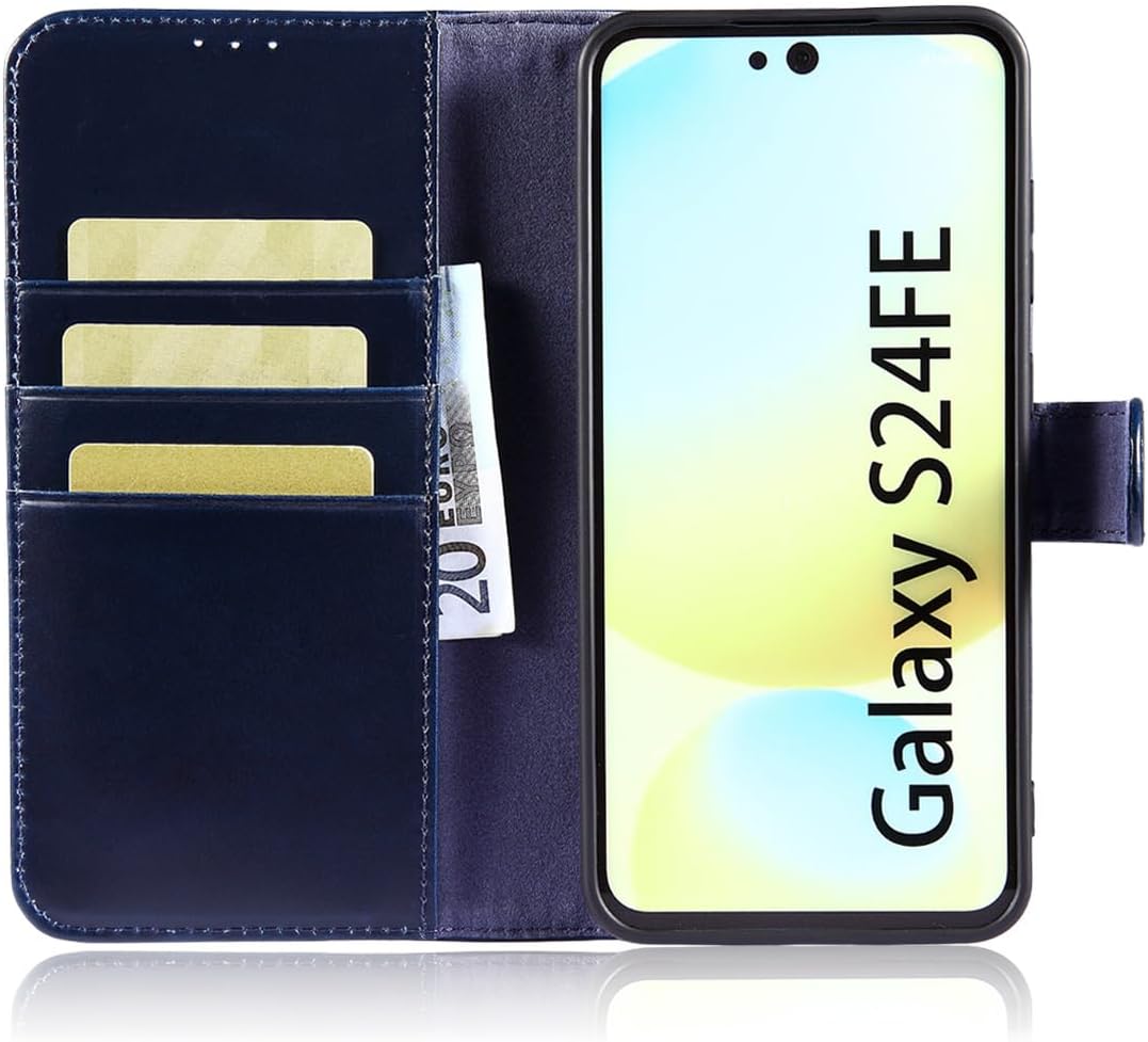 LENSUN Handyhülle für Samsung Galaxy S24 FE Echtleder, Hülle [Echtes Leder][Bookstyle][Kartenfächer]
