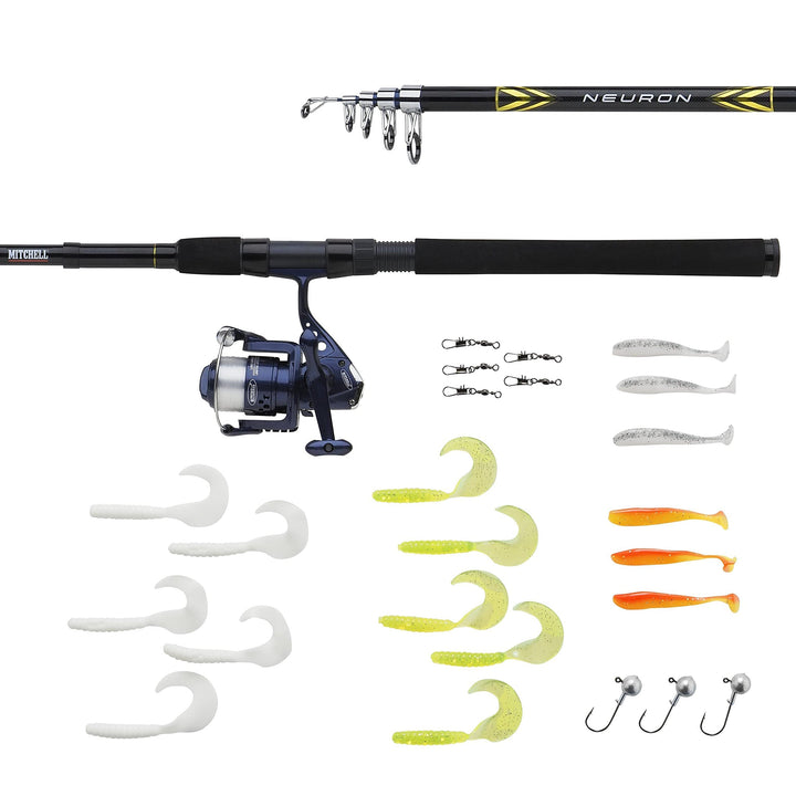 Mitchell Neuron Saltwater Spin Combo, Ideal Rod and Reel Set for Inshore Spinning, Lure Fishing, Gre