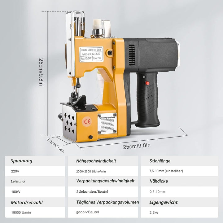 Kotsy sacknähmaschine 220 V Tragbare Nähmaschine für 2 Sekunden/Sack,Sacknähmaschine für Taschen/Sto