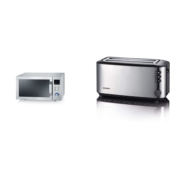 SEVERIN MW 7751 2-in-1 Mikrowelle (800 W) edelstahl/schwarz & Automatik-Langschlitztoaster, Toaster