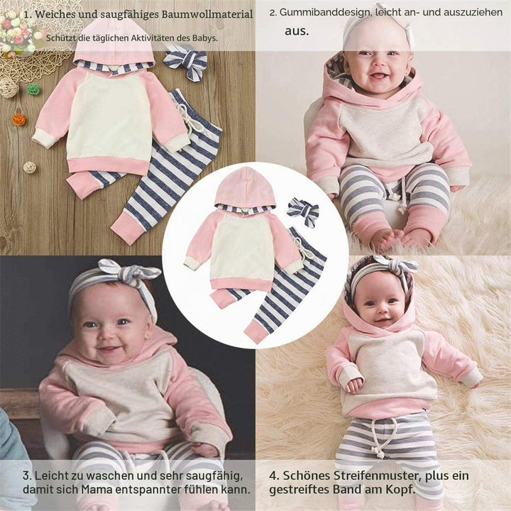 Baby Mädchen Outfit 2 Stücke Set Gestreifte Blumen Hoodies mit Tasche Top + Lange Hosen Sweatshirt O