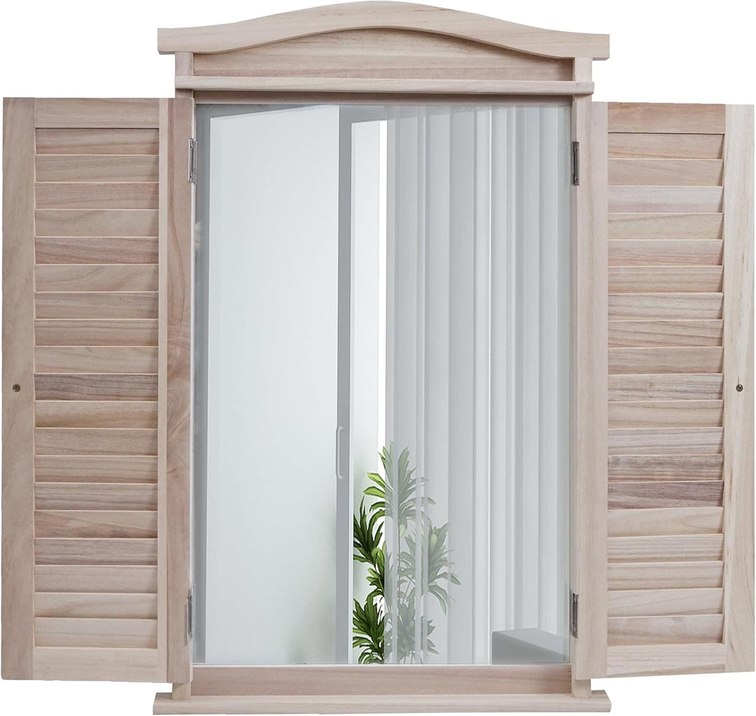 Mendler Wandspiegel Badspiegel Badezimmer Spiegelfenster mit Fensterläden, 71x46x5cm - Shabby naturf