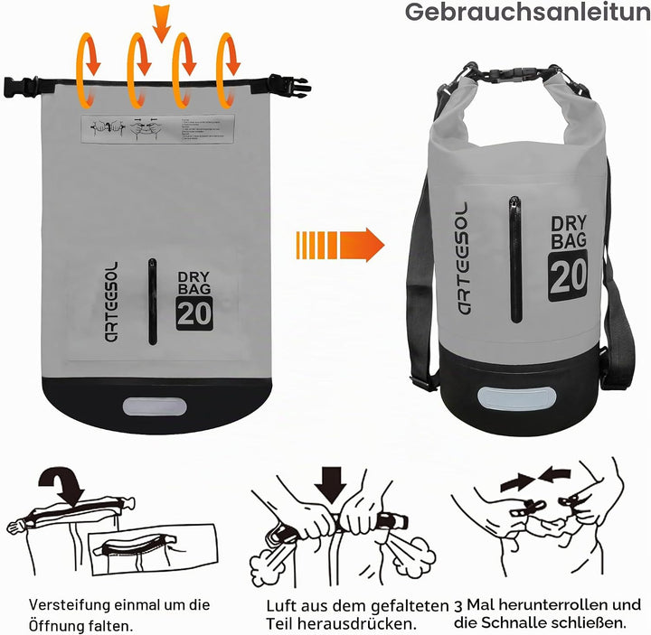Dry Bag wasserdichte Tasche 5L/10L/20L/30L Wasserfester Beutel Packsack mit Langen Doppeltem Verstel