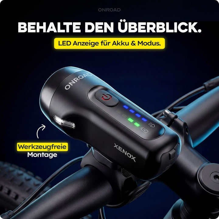 LED Fahrradlicht Set XENOX mit Bremslicht, 14h Akkulaufzeit &amp; USB-C aufladbar - Fahrrad Licht vorne