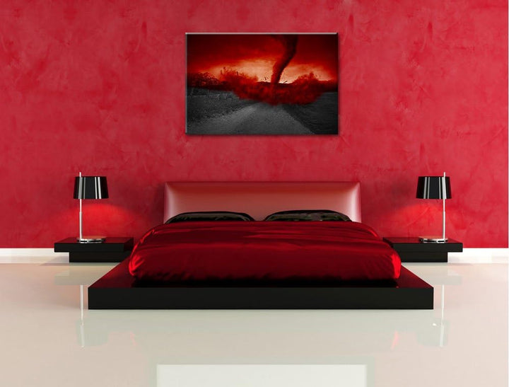 Roter stürmischer Tornado schwarz/weiss Format: 100x70 auf Leinwand, XXL riesige Bilder fertig gerah