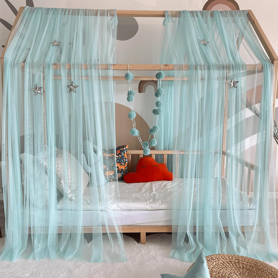 Baby Fancyroom Hausbett Himmel mintgrün Betthimmel Deko Set Kinderzimmer Kinderbett Baldachin Pompon