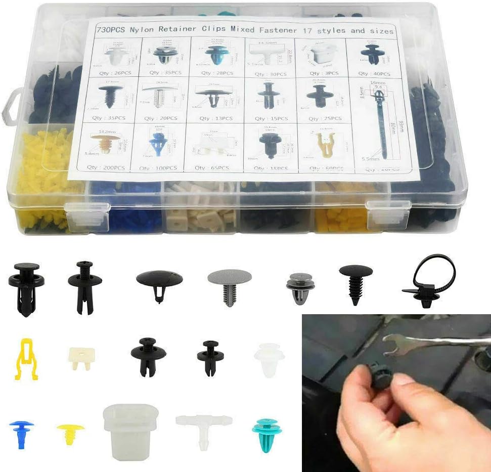 Riloer New 730Pcs Kunststoff Auto Clips Befestigungselemente Stossstange Niethalter Niet Kit