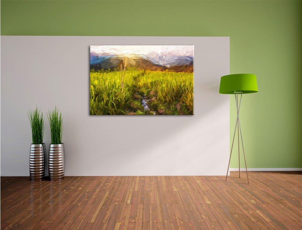 Pixxprint Reisfeld Plantage in Asien Kunst Pinsel Effekt, Format: 100x70 auf Leinwand, 100x70
