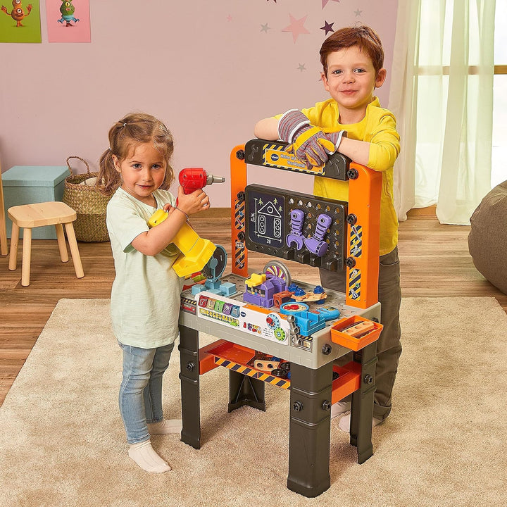 VTech Meine interaktive Werkbank – Mit 60 Zubehörteilen und realistischen Soundeffekten, Lichteffekt