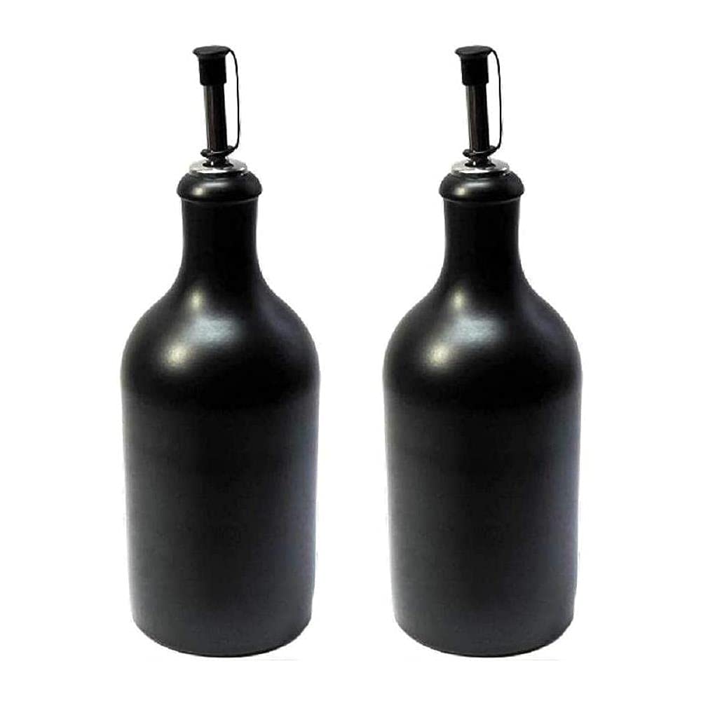 2 x Ölflasche Ölspender 500 ml Keramik schwarz mit Ausgiesser Made in Germany