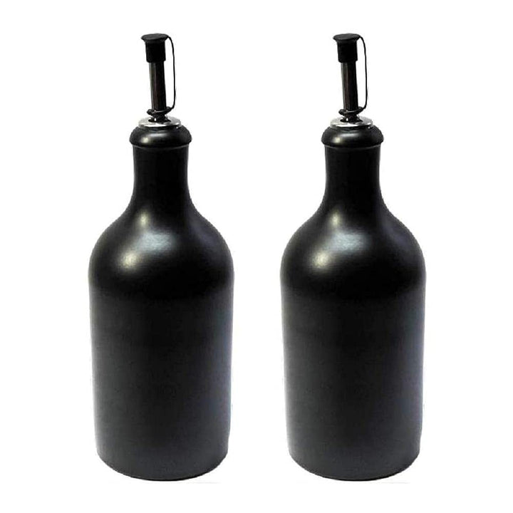 2 x Ölflasche Ölspender 500 ml Keramik schwarz mit Ausgiesser Made in Germany