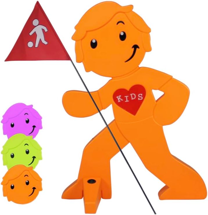 StreetBuddy - Warnfigur mit Fahne, reflektierender Warnaufsteller für Kindersicherheit - Achtung lan