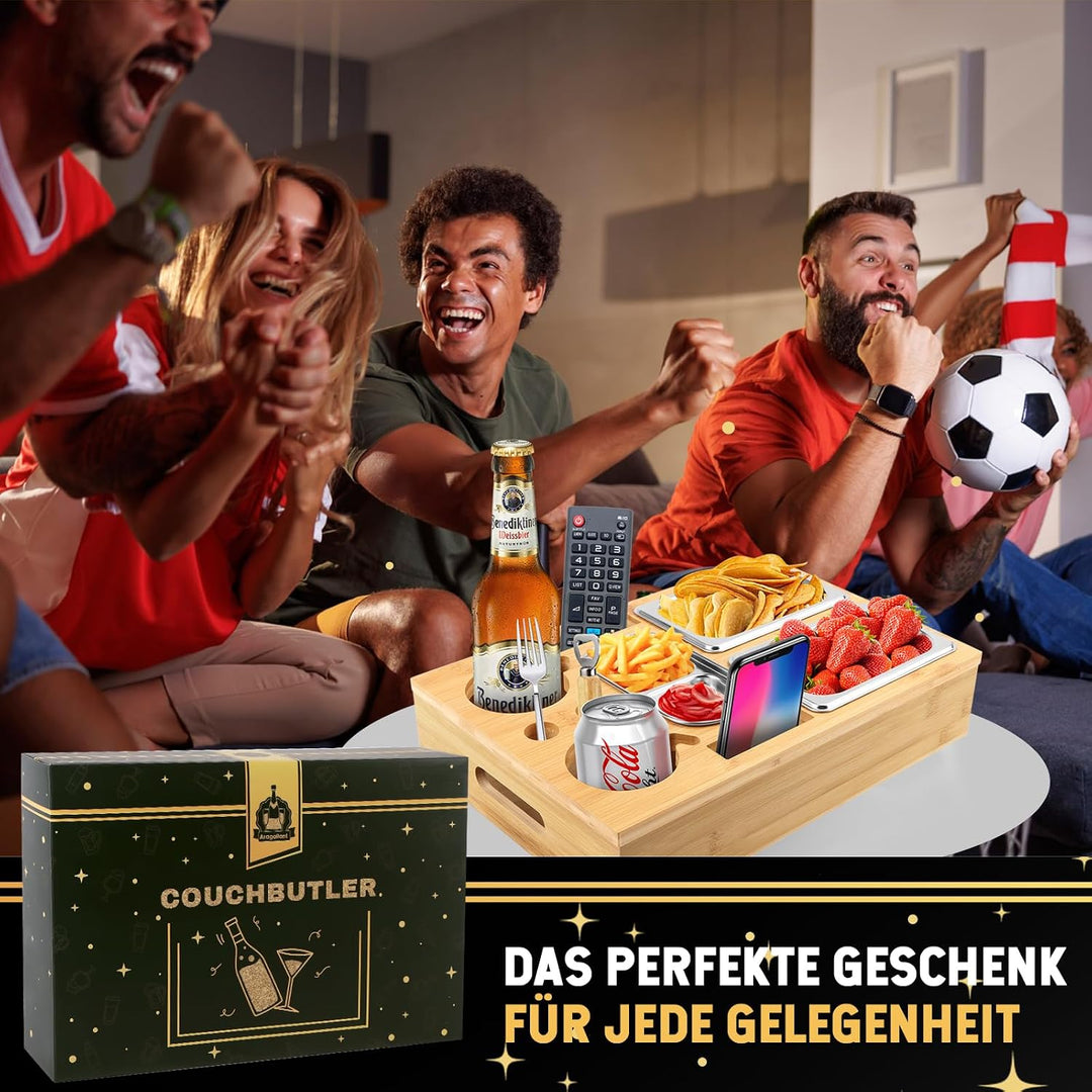 Herenear Couchbar, Snackbox Sofatablett, Couch Bar mit Geschenkbox, Snackspender mit Snackschale, Ge
