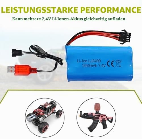 ZYGY 2PCS 7.4V 1200mah SM-4P Stecker Akku mit USB Ladekabel für EC08 RC Spielzeugauto Modell Gelände