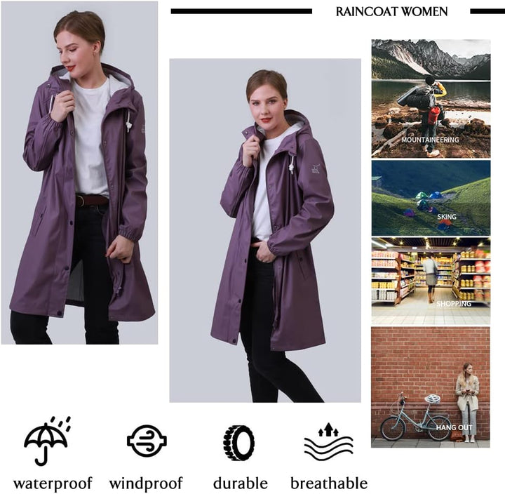 Damen Regenjacke Regenmantel Softshelljacke Friesennerz Parka PU Windbreaker mit Kapuze wasserdicht