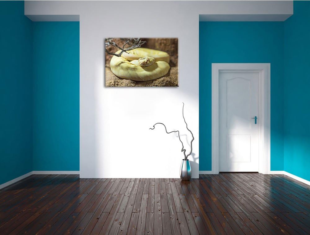 Pixxprint gelbe Schlange auf Leinwand, XXL riesige Bilder fertig gerahmt mit Keilrahmen, Kunstdruck