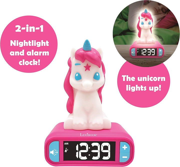 Lexibook -RL800UNI Nachtlicht für Kinder, leuchtend, Einhorn-Soundeffekte, Uhr, Alarm für Mädchen, S