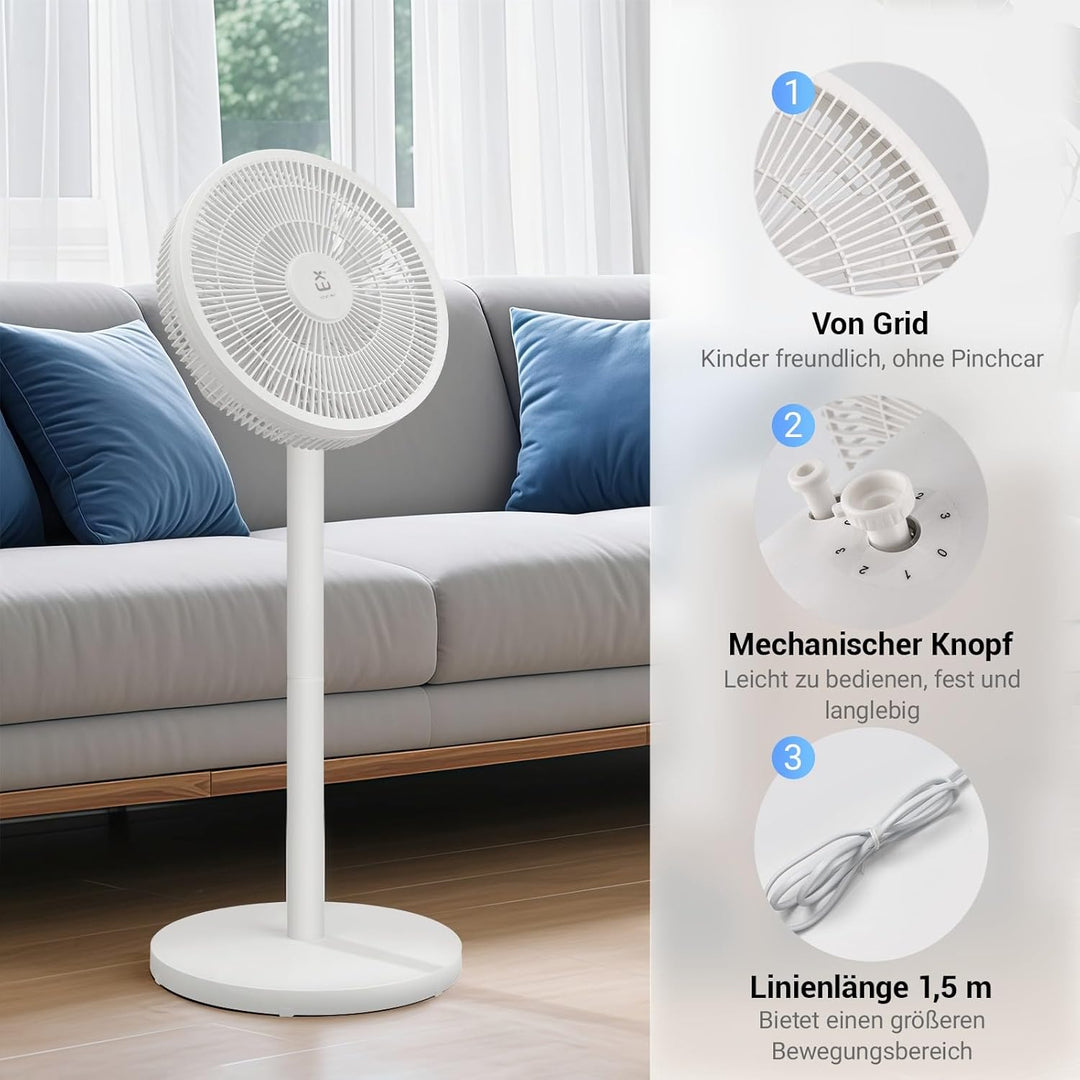 EXTRASTAR Standventilator mit abnehmbarer Stange (91cm/63.5cm), 3 Geschwindigkeitsstufen, 90° Oszill