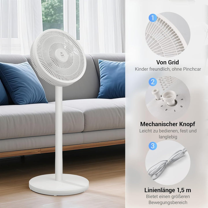 EXTRASTAR Standventilator mit abnehmbarer Stange (91cm/63.5cm), 3 Geschwindigkeitsstufen, 90° Oszill