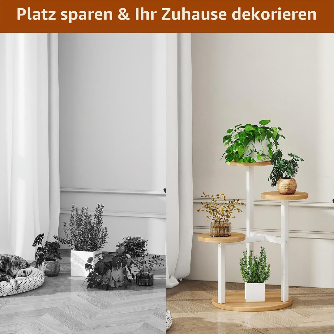 IBUYKE 4 Etagen Holz Pflanzenständer Blumenständer, 52.5cm Hoch Blumenregal Pflanzenregal für Mehrer