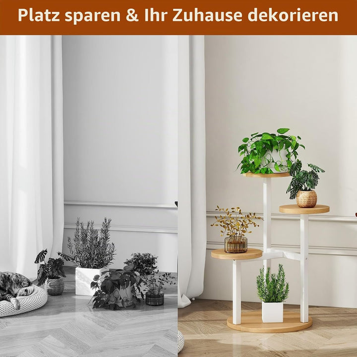 IBUYKE 4 Etagen Holz Pflanzenständer Blumenständer, 52.5cm Hoch Blumenregal Pflanzenregal für Mehrer