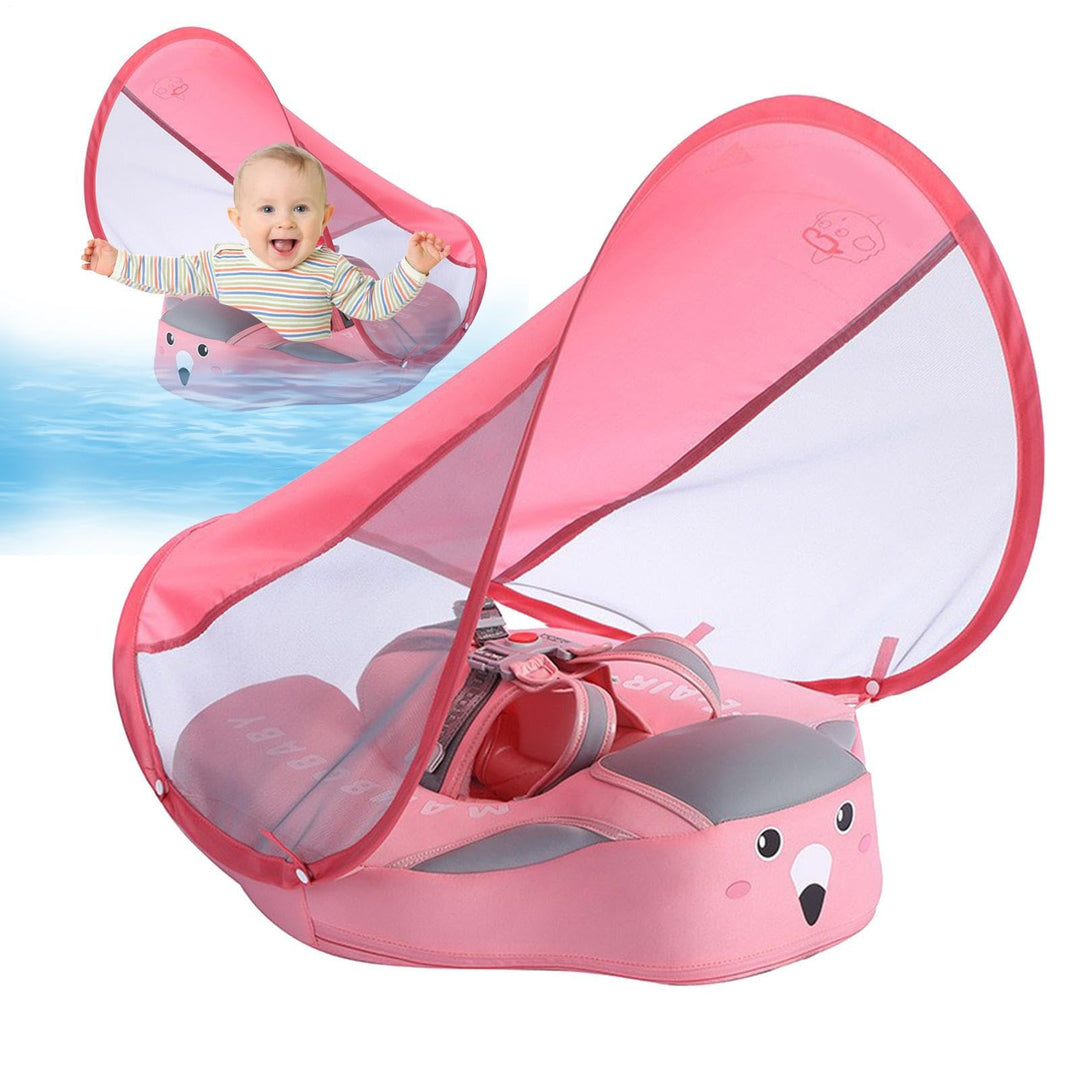 Baby Schwimmring Mit Abnehmbarem Sonnendach, Baby Schwimmtrainer Ab 3 Monate Mit Verstellbare Schult