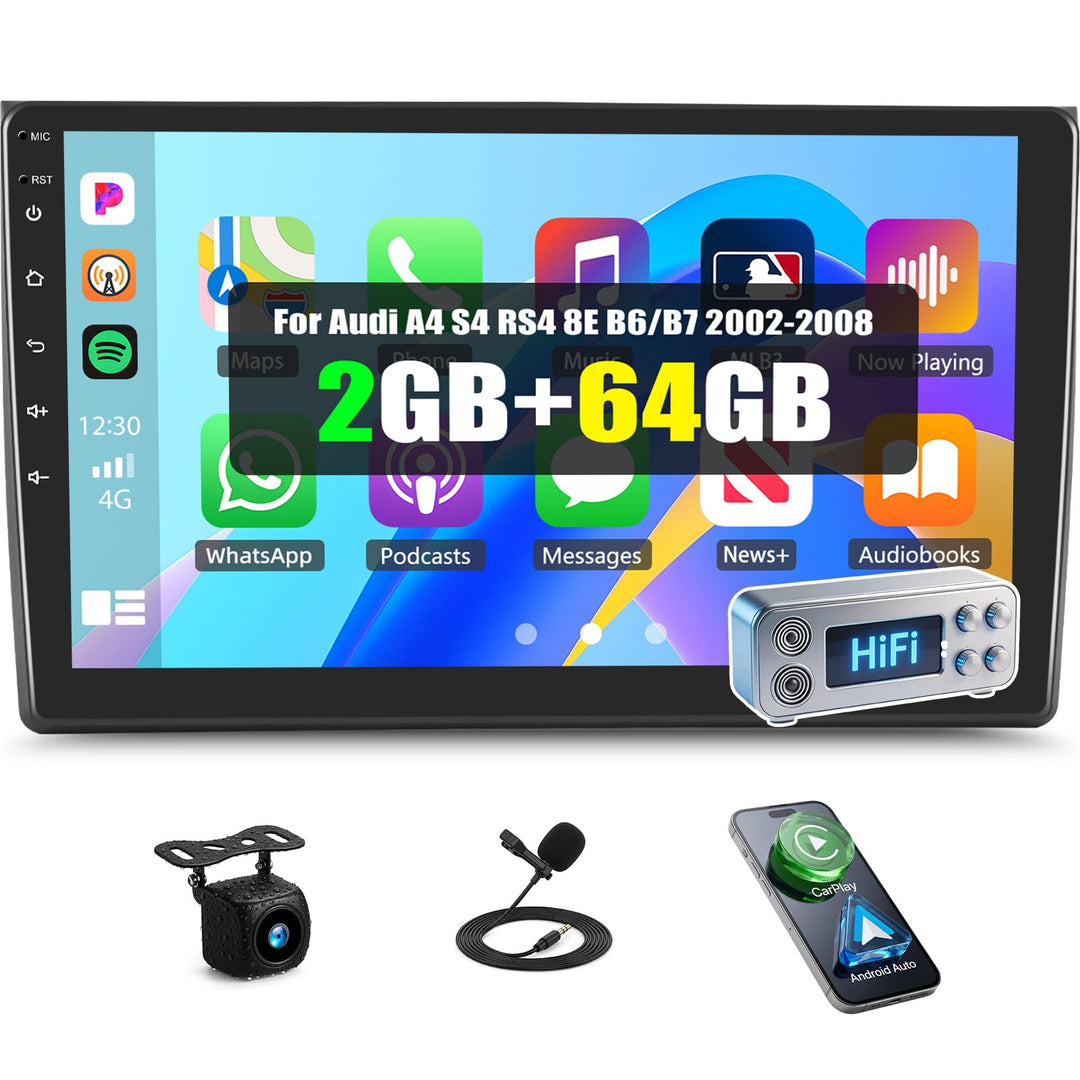 SIXTOP 2+64G Android 13 Autoradio für Audi A4 (B6/B7) S4 RS4 8E 2000-2009 mit CarPlay Android Auto 9